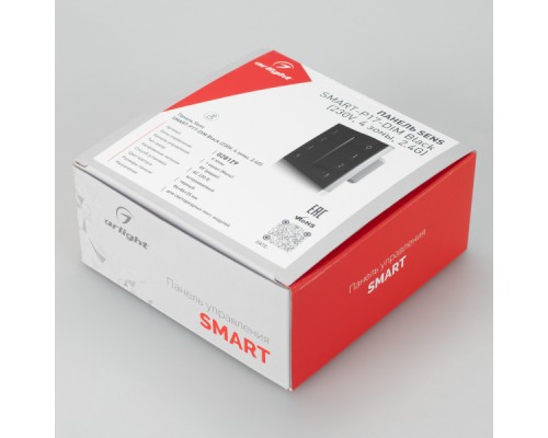 Панель Sens SMART-P17-DIM Black (230V, 4 зоны, 2.4G) (ARL, IP20 Пластик, 5 лет)